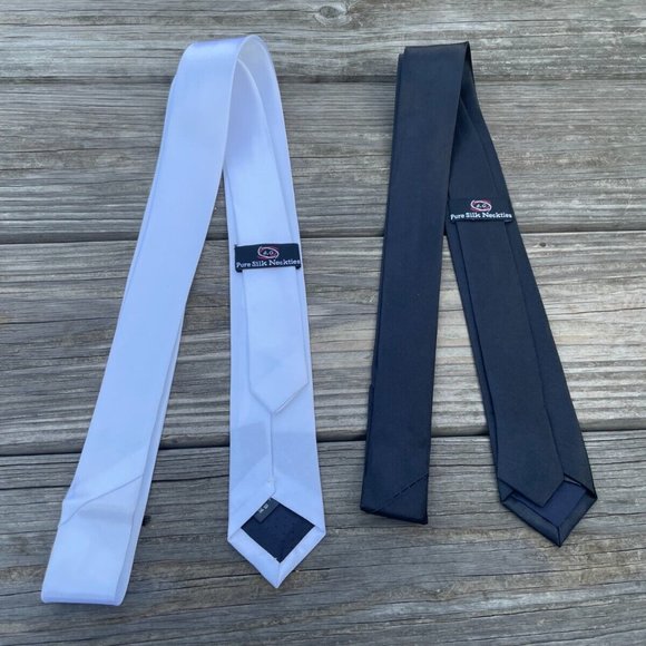 Lot of 2 Ties Black and White Slim Fit Necktie Skinny Fashion Ties - Picture 4 of 11